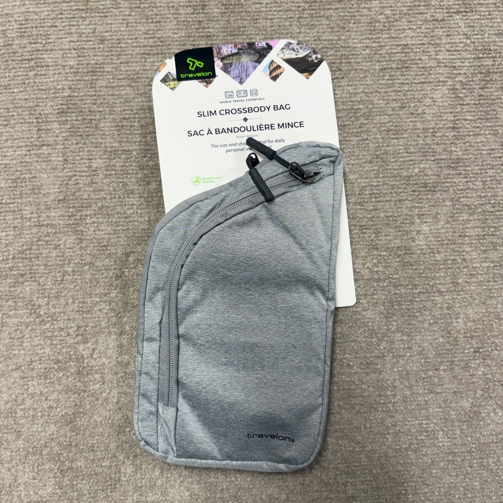 Travelon 43508-51T World Travel Essentials Slim Crossbody Bag Gray Heather